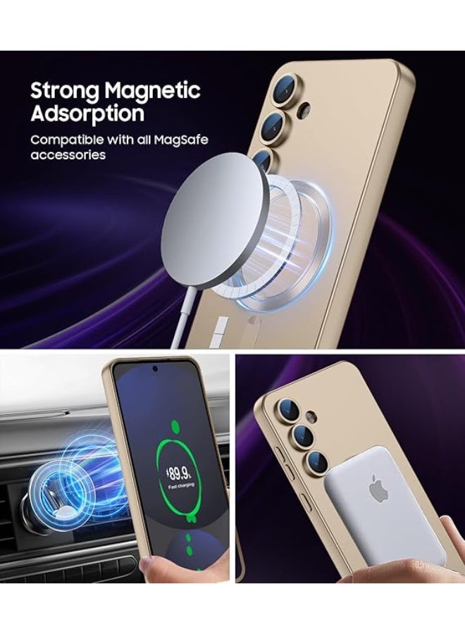 Compatible with Magnetic for Samsung A16 Case, Compatible with MagSafe, Built-in Camera Lens Protector, Slim Thin Soft Silicone Bumper Shockproof Metallic Luster Phone Case (Gold) - Image 2