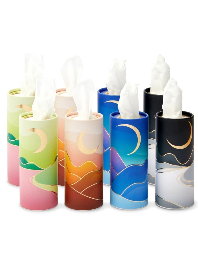 ZODACA 8 Pack Car Tissues Cylinder Boxes  Round Travel Facial Wipes For Car Cup Holder  4 Moon Designs  400 Wipes Total  - Image 1