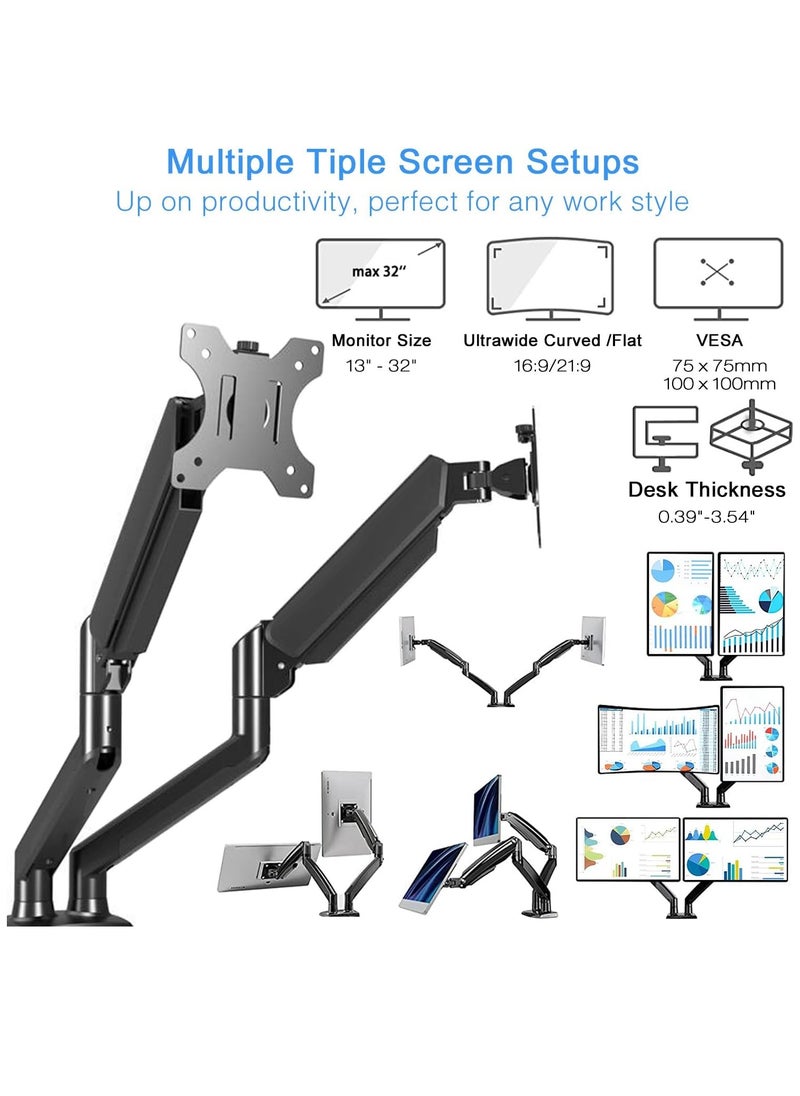 Generic - Dual Monitor Stand, Adjustable Gas Spring Monitor Desk Arm, Heavy Duty Monitor Mount, Load Capacity 2-10 KG VESA Monitor Stand, Suitable for 13 to 32 inch Computer Monitor Mount for Home Office - Image 1