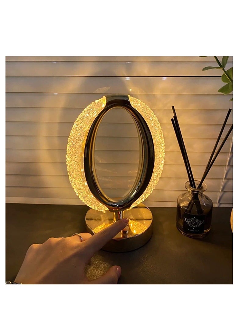 ELTRAZONE Crystal Diamond Table Lamp Round Oval Nightlight Type C Tricolour Dimming Table - Image 2