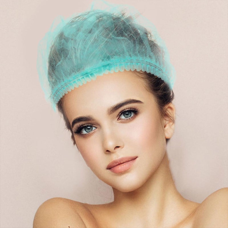 ibasenice 100pcs Disposable Non-woven Mesh Hair Nets Breathable Head Covers for Food Service Workers Kitchen Use Green 19-inch Double Elastic - Image 3
