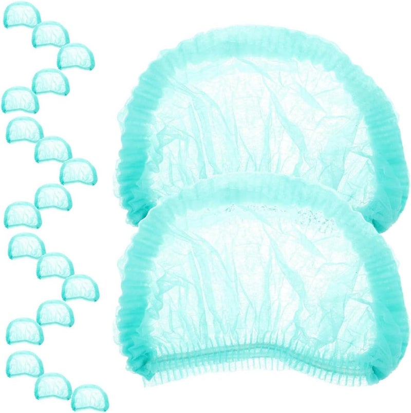 ibasenice 100pcs Disposable Non-woven Mesh Hair Nets Breathable Head Covers for Food Service Workers Kitchen Use Green 19-inch Double Elastic - Image 1