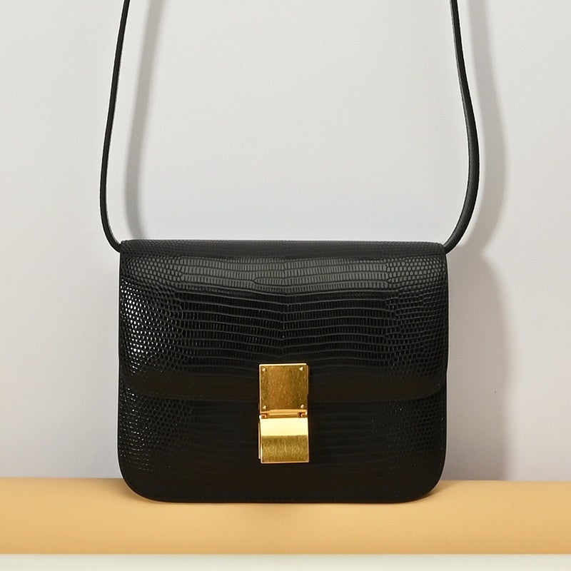 Genuine Leather Women'S Bag Lizard Pattern Tofu Bag Casual And Fashionable Crossbody Bag Solid Color Textured Shoulder Underarm Bag - Image 2