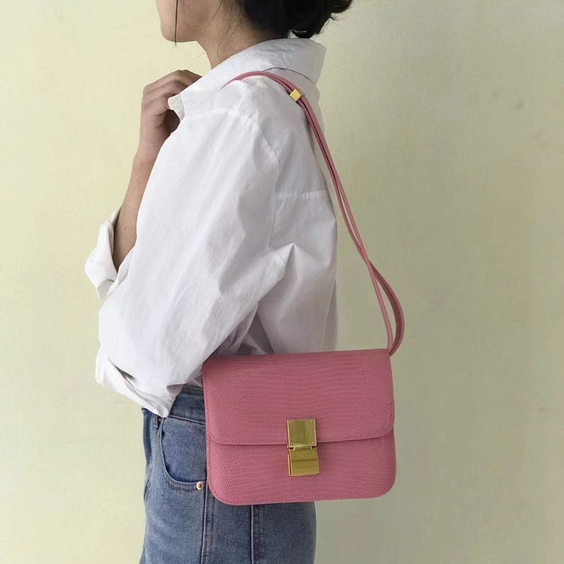 Genuine Leather Women'S Bag Lizard Pattern Tofu Bag Casual And Fashionable Crossbody Bag Solid Color Textured Shoulder Underarm Bag - Image 5