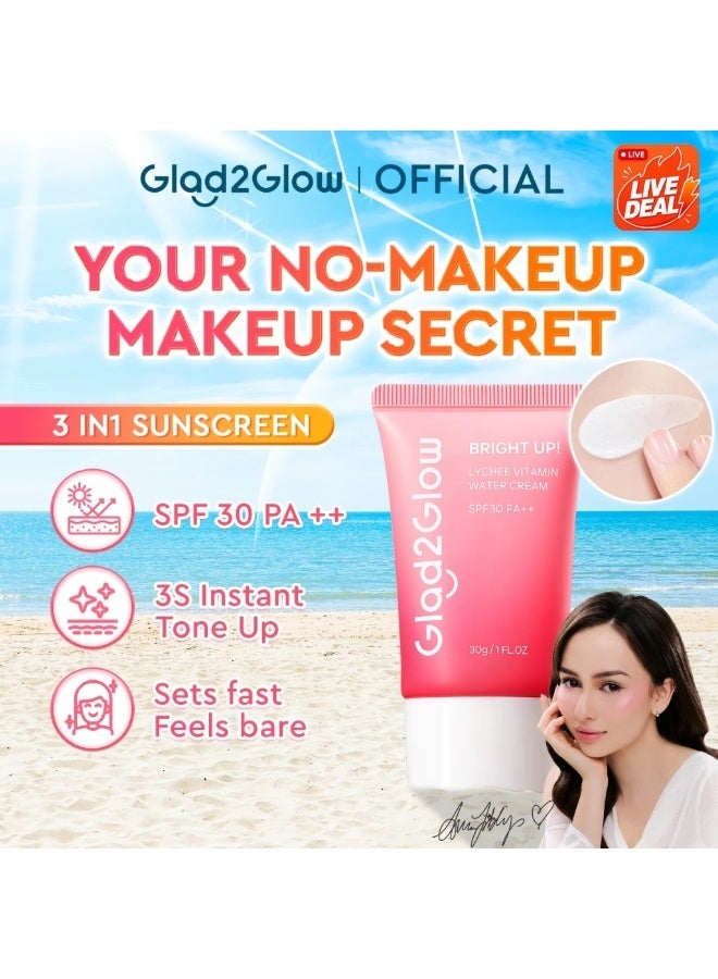 جلاد2جلو جلاد تو جلو كريم الليتشي بفيتامينات الماء 3 في 1 مع واقي شمس SPF30 PA+++، تفتيح وترطيب وحماية من الشمس، كريم تون أب لإشراقة البشرة وتوحيد لونها، تركيبة خفيفة للاستخدام اليومي، مناسب لجميع أنواع البشرة، عبوة 6 قطع - Image 2