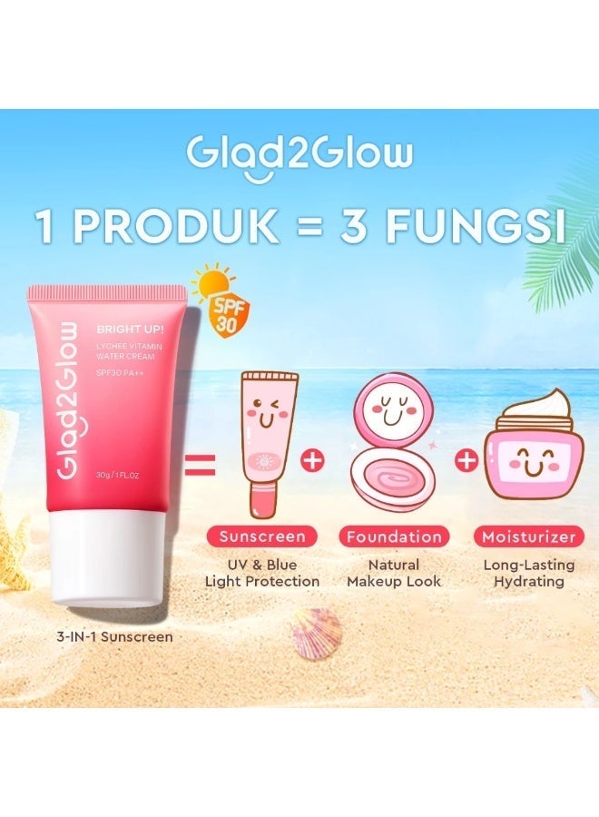 جلاد2جلو جلاد تو جلو كريم الليتشي بفيتامينات الماء 3 في 1 مع واقي شمس SPF30 PA+++، تفتيح وترطيب وحماية من الشمس، كريم تون أب لإشراقة البشرة وتوحيد لونها، تركيبة خفيفة للاستخدام اليومي، مناسب لجميع أنواع البشرة، عبوة 6 قطع - Image 3