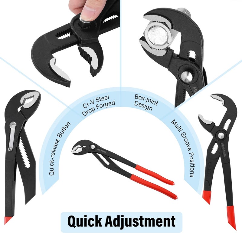 Max Power 16 inch Water Pump Pliers with 3 inch Jaw Capacity Opening Push Button Lock Pliers - Image 3