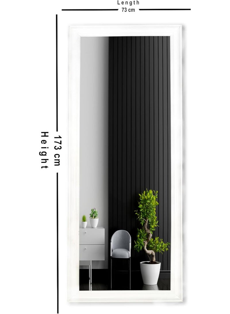Lumina Mirror Full Length Stand 173cm x 73cm Standing Hanging or Leaning Against Wall, Large Rectangle Bedroom Mirror Floor Mirror Dressing Mirror Wall-Mounted Mirror, PVC Frame - White - Image 2