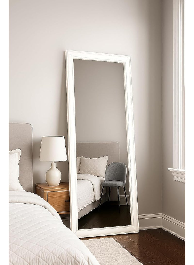 Lumina Mirror Full Length Stand 173cm x 73cm Standing Hanging or Leaning Against Wall, Large Rectangle Bedroom Mirror Floor Mirror Dressing Mirror Wall-Mounted Mirror, PVC Frame - White - Image 3