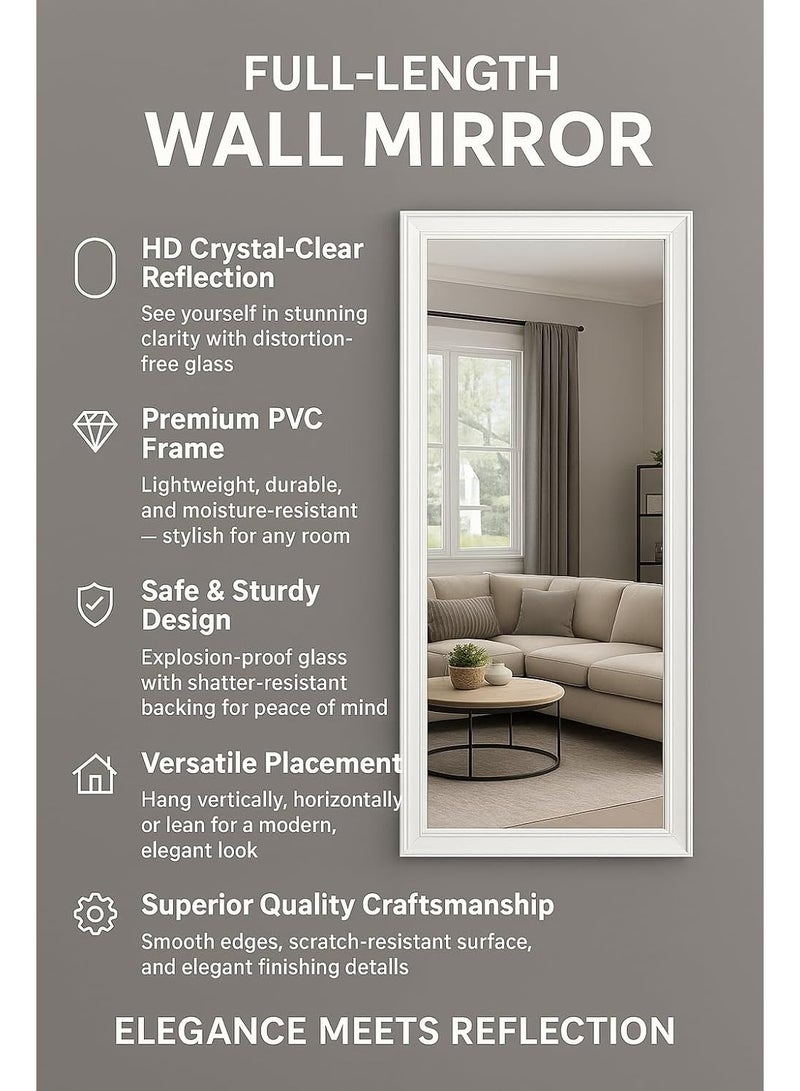 Lumina Mirror Full Length Stand 173cm x 73cm Standing Hanging or Leaning Against Wall, Large Rectangle Bedroom Mirror Floor Mirror Dressing Mirror Wall-Mounted Mirror, PVC Frame - White - Image 4