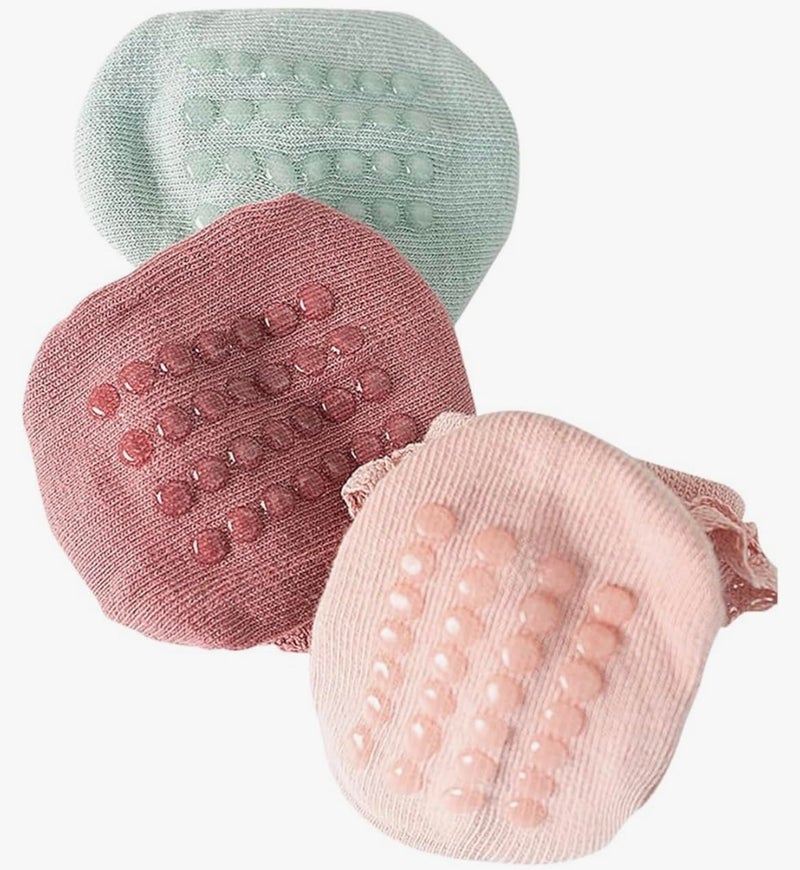 heartbury Cute and Colorful 100% Cotton Baby Girls Anti Slip Socks Frill &Ruffle Socks for Baby Girls, Grip socks for Baby (IN, Age, 6 Months, 12 Months, 5, white, pink, wine, green,peach) - Image 3