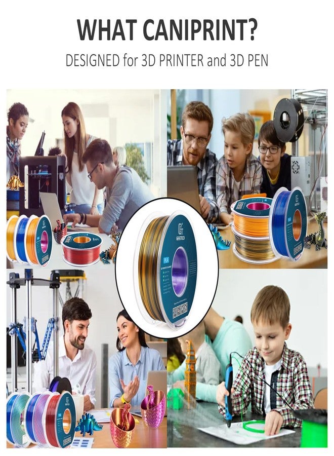 جيتيك خيوط طباعة ثلاثية الأبعاد من نوع Geeetech Silk PLA ثلاثية الألوان، 1.75 مم، خيوط PLA لامعة تشبه المعدن، ثلاثية الألوان (أرجواني، ذهبي، أسود)، 1 كجم (2.2 رطل)، بكرة واحدة، دقة الأبعاد ± 0.02 مم - Image 5