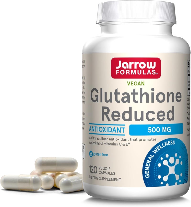 Jarrow Formulas Glutathione Reduced 500 mg  120 Veggie Capsules  Intracellular Antioxidant  Quality Glutathione Supplements  Supports Recycling of Vitamins C  E  NonGMO  Gluten Free  Vegan - Image 1