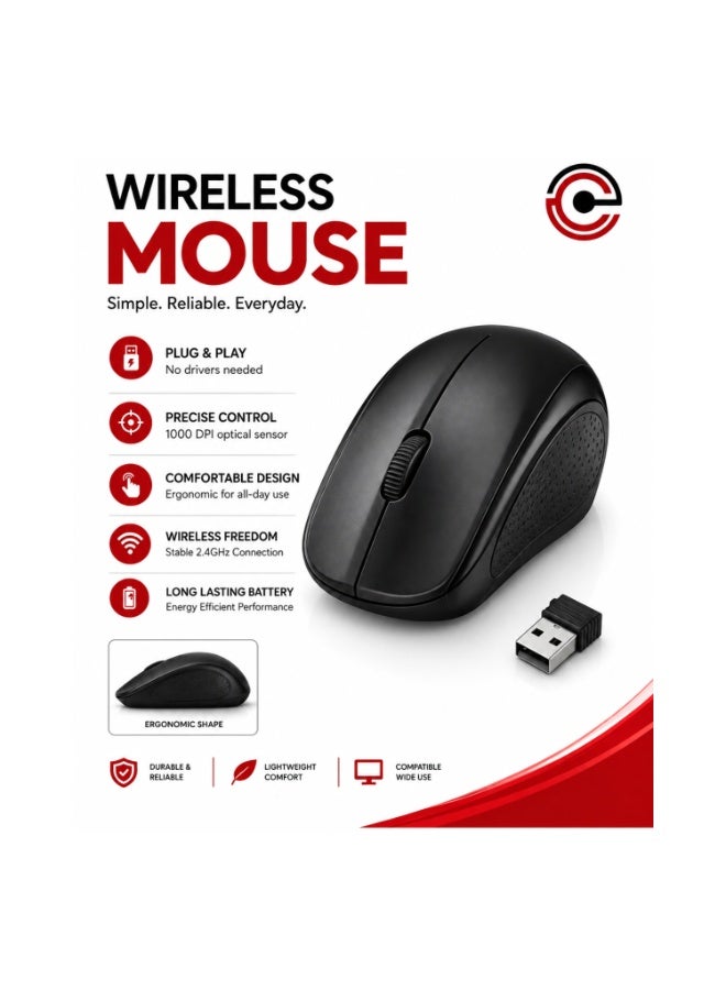 Exatech Wireless Optical E-tech Mouse with USB Nano Receiver, Black - Image 4