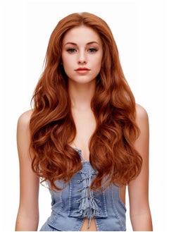 Rugelyss Rugelyss Fashion Glueless Auburn Copper Red 24Inch Long Natural Wavy Free Part Small Area Lace Front Wigs Heat Resistant Synthetic Hair Wig for Women (Copper Red)  - Image 2
