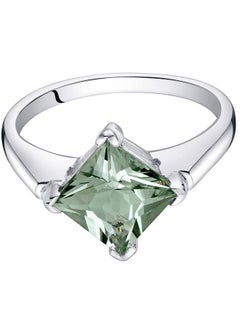 PEORA Green Amethyst Engagement Ring In Sterling Silver Classic Designer Solitaire Princess Cut 7Mm 1.50 Carats Comfort Fit Size 5  - Image 2