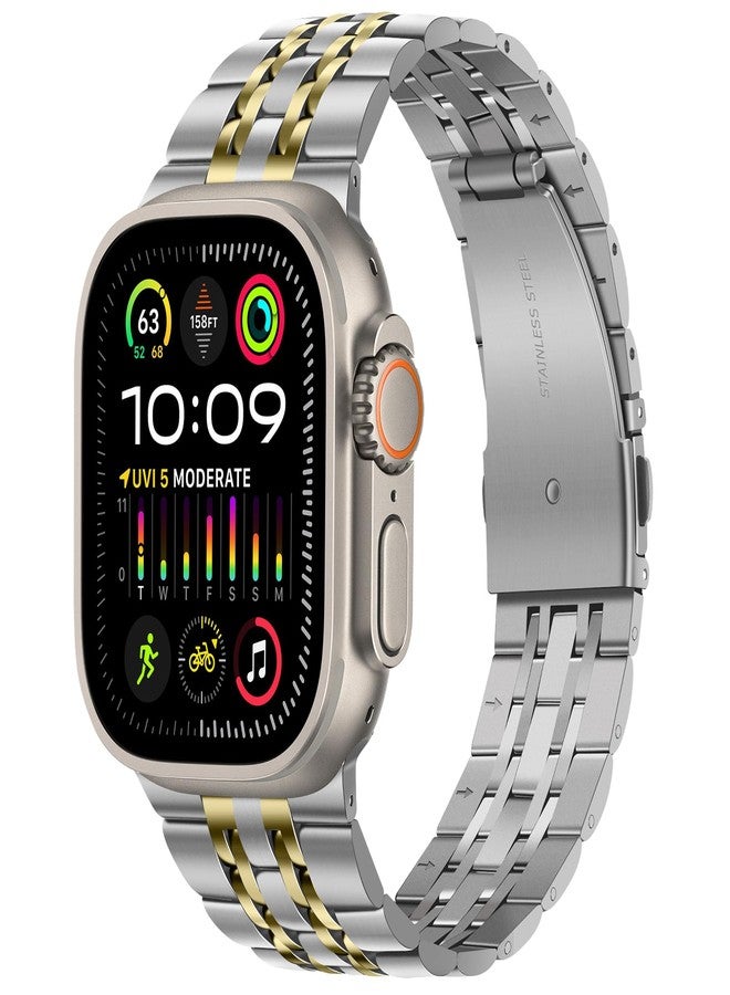 Tasikar Band Compatible with Apple Watch Ultra 3 Band 49mm, Men Women Strap Solid Stainless Steel Metal Bracelet Compatible with Apple Watch Ultra 2/1 49mm, Silver-Gold - Image 1