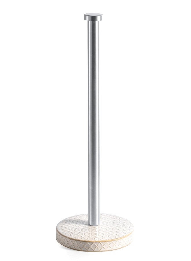 Mikigey Paper Towel Holder, Farmhouse Kitchen Towel Holder for Countertop, Ceramic Standing Paper Towel Holders for Kitchen Bathroom, Silver Paper Towel Holder (Checks) - Image 1
