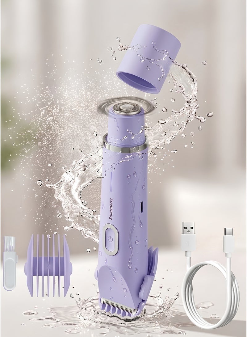 Smartbarry K01 Women's 2-in-1 Bikini Trimmer & Electric Shaver, Dual Head, Cordless, IPX7 Waterproof, Light Purple - Image 1