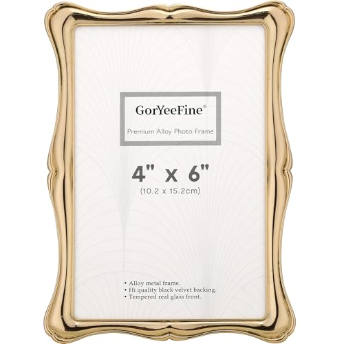 GorYeeFine 4 x 6'' Premium Alloy Gold Photo Frame - High-End Décor Picture Frames 6x4'' with Velvet Backing,Hi End Décor Metal Frames - Image 1
