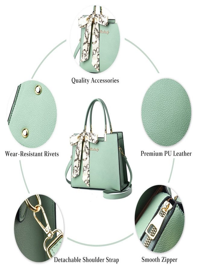 FANDARE Women's Classic Green Tote Handbag with Top Handle, Adjustable Strap, 7 Pockets, 12000cc Capacity, 30cm(L) x 12cm(W) x 22cm(H), Lightweight, PU Leather - Image 4