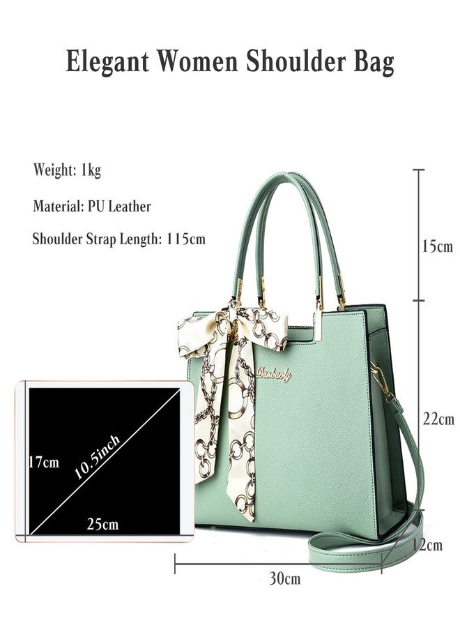 FANDARE Women's Classic Green Tote Handbag with Top Handle, Adjustable Strap, 7 Pockets, 12000cc Capacity, 30cm(L) x 12cm(W) x 22cm(H), Lightweight, PU Leather - Image 3