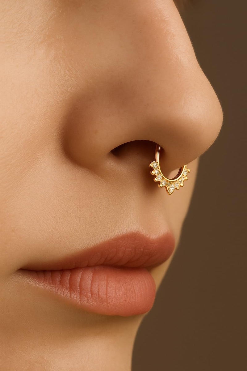 Mahi Gold Plated Crystal Studded Horseshoe-Shaped Non-Piercing Septum Nose Ring for Women & Girls (NR1100173G) - Image 4