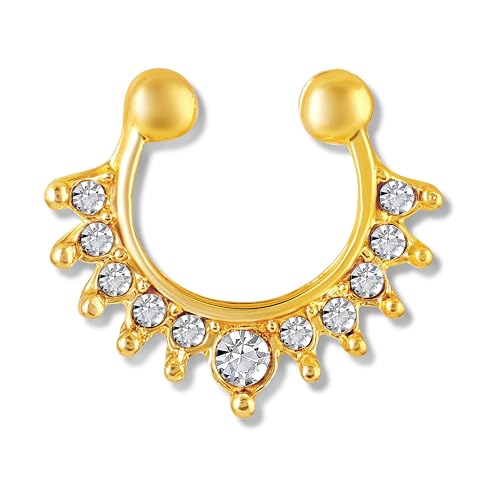 Mahi Gold Plated Crystal Studded Horseshoe-Shaped Non-Piercing Septum Nose Ring for Women & Girls (NR1100173G) - Image 1