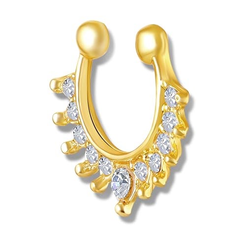 Mahi Gold Plated Crystal Studded Horseshoe-Shaped Non-Piercing Septum Nose Ring for Women & Girls (NR1100173G) - Image 3