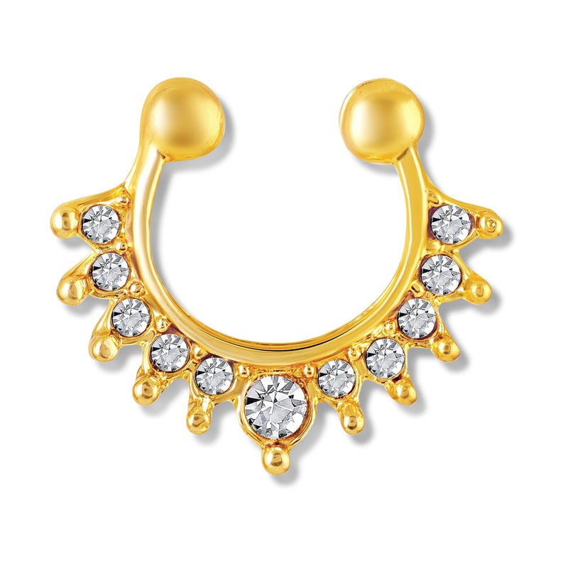 Mahi Gold Plated Crystal Studded Horseshoe-Shaped Non-Piercing Septum Nose Ring for Women & Girls (NR1100173G) - Image 5