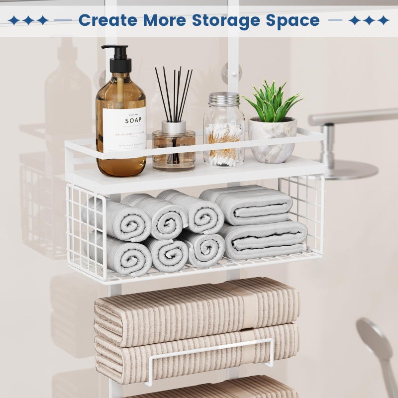 Aetyord Towel Racks for Bathroom Over The Door Towel Racks Towel Storage Organizer with Metal Shelf Basket for Bathroom Rv Camper (7-Tier White) - Image 3