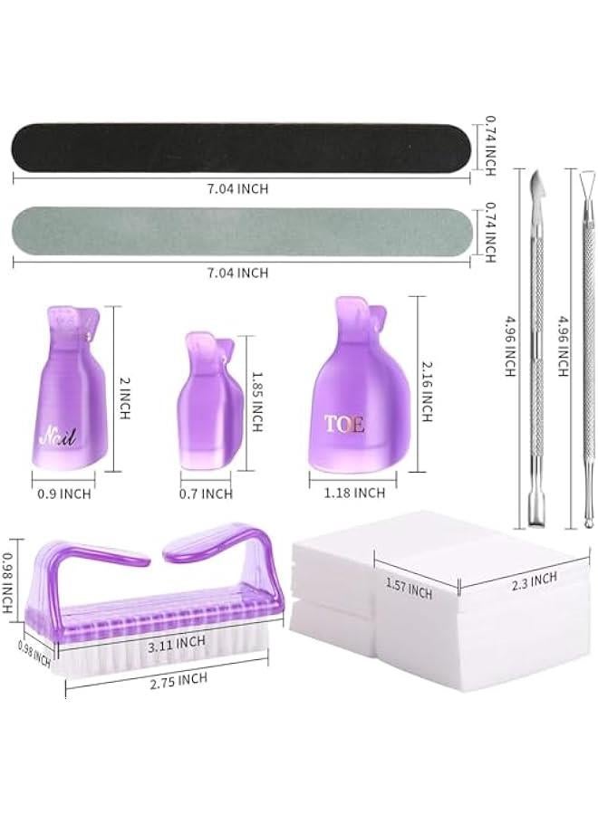 هوكور مجموعة ادوات ازالة جل طلاء الاظافر من تراسل، 20 قطعة من مشابك نقع الاظافر لليدين والاصابع، 100 قطعة وسادة قطنية لازالة الاظافر وفرشاة الاظافر ومبارد الاظافر وشريط تلميع، ومكشطة لدفع الزوائد اللحمية - Image 4