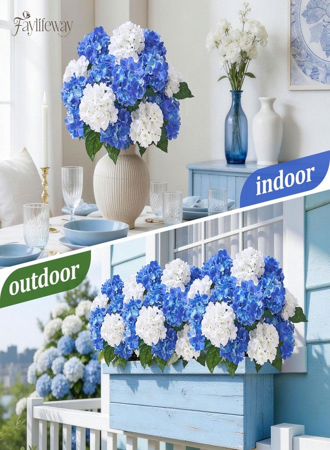 Faylifeway 12 Heads Artificial Flowers for Outdoors, UV Resistant Faux Hydrangea Flowers for Outdoor Planters Front Porch Garden Window Box Patio Decor （White&Blue） - Image 5