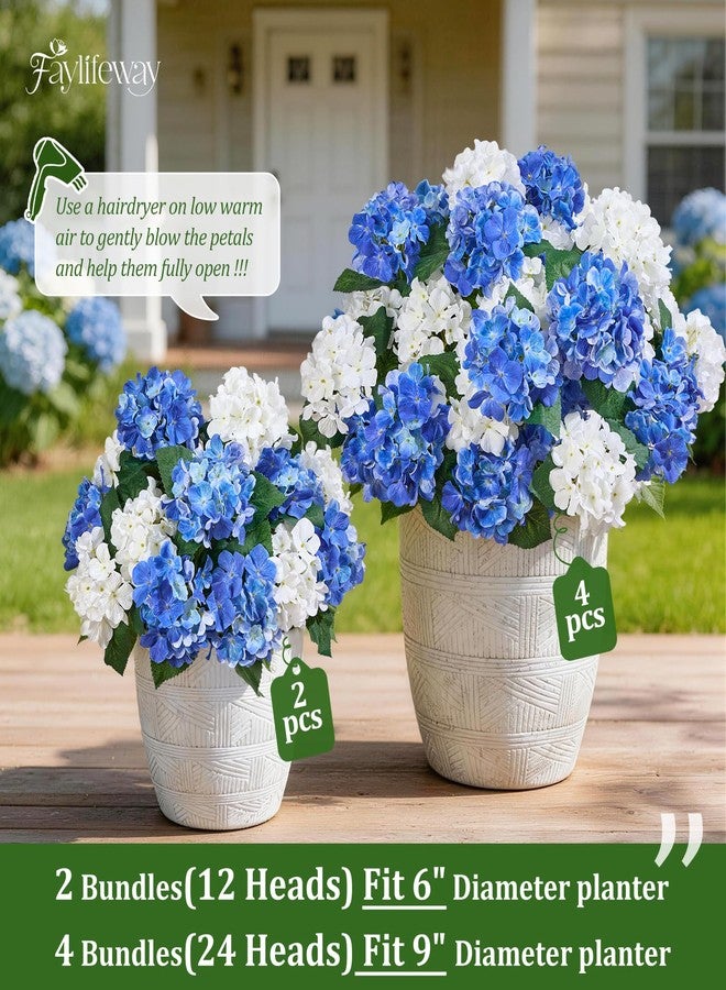Faylifeway 12 Heads Artificial Flowers for Outdoors, UV Resistant Faux Hydrangea Flowers for Outdoor Planters Front Porch Garden Window Box Patio Decor （White&Blue） - Image 3