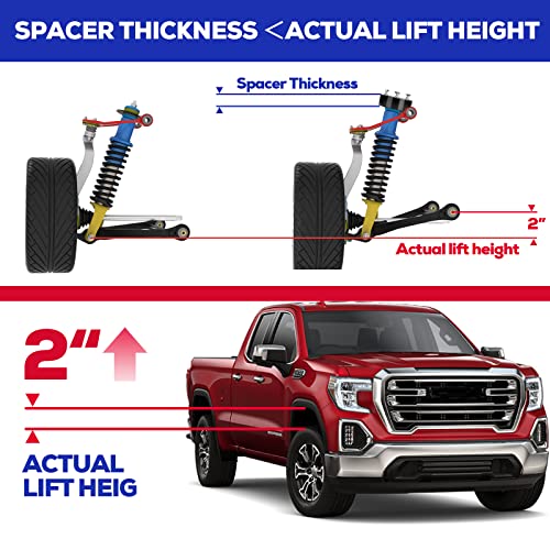 KSP PERFORMANCE مجموعة رفع مستوى KSP 2" لسيارة سيلفرادو، فواصل رفع تعليق أمامية 2 بوصة متوافقة مع شيفروليه سيلفرادو وجي إم سي سييرا 1500 2007-2024، 2 قطعة من فواصل الصدمات المصنوعة من الألمنيوم لزيادة 2 بوصة في المساحة على الشاحنات والسيارات - Image 4