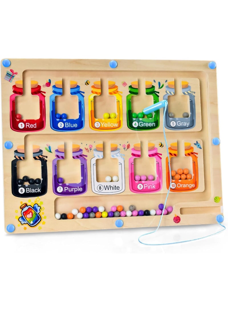متاهة الألوان والأرقام المغناطيسية مونتيسوري للأطفال من 3 إلى 5 سنوات - لوحة ألغاز خشبية للأطفال الصغار للتعلم، العد، وتطوير المهارات الحركية الدقيقة - Image 1