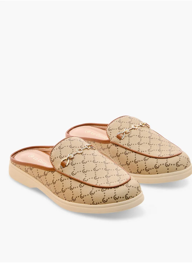 Le Confort Monogram Print Slip-On Mules