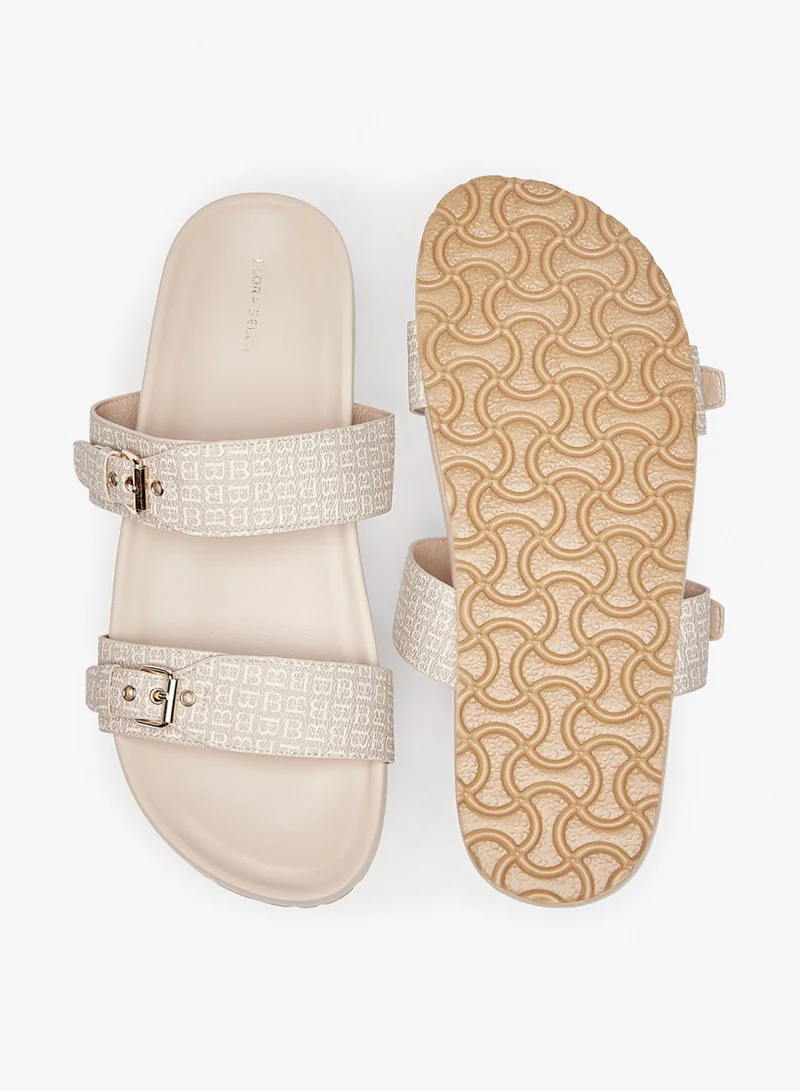Flora Bella By Shoexpress Womens Logo Print Slip On Sandals By Shoexpress