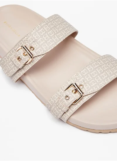 Flora Bella By Shoexpress Womens Logo Print Slip On Sandals By Shoexpress