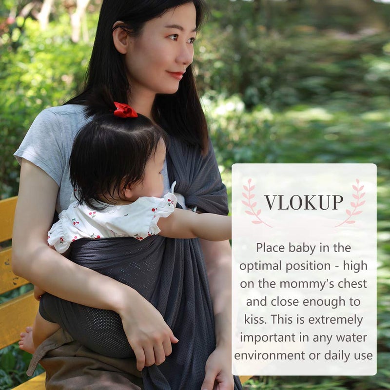 Vlokup Baby Water Ring Sling Carrier | Lightweight Breathable Mesh Baby Wrap for Infant, Newborn, Kids and Toddlers | Perfect for Summer, Swimming, Pool, Beach | Great for Dad Too Grey - Image 5