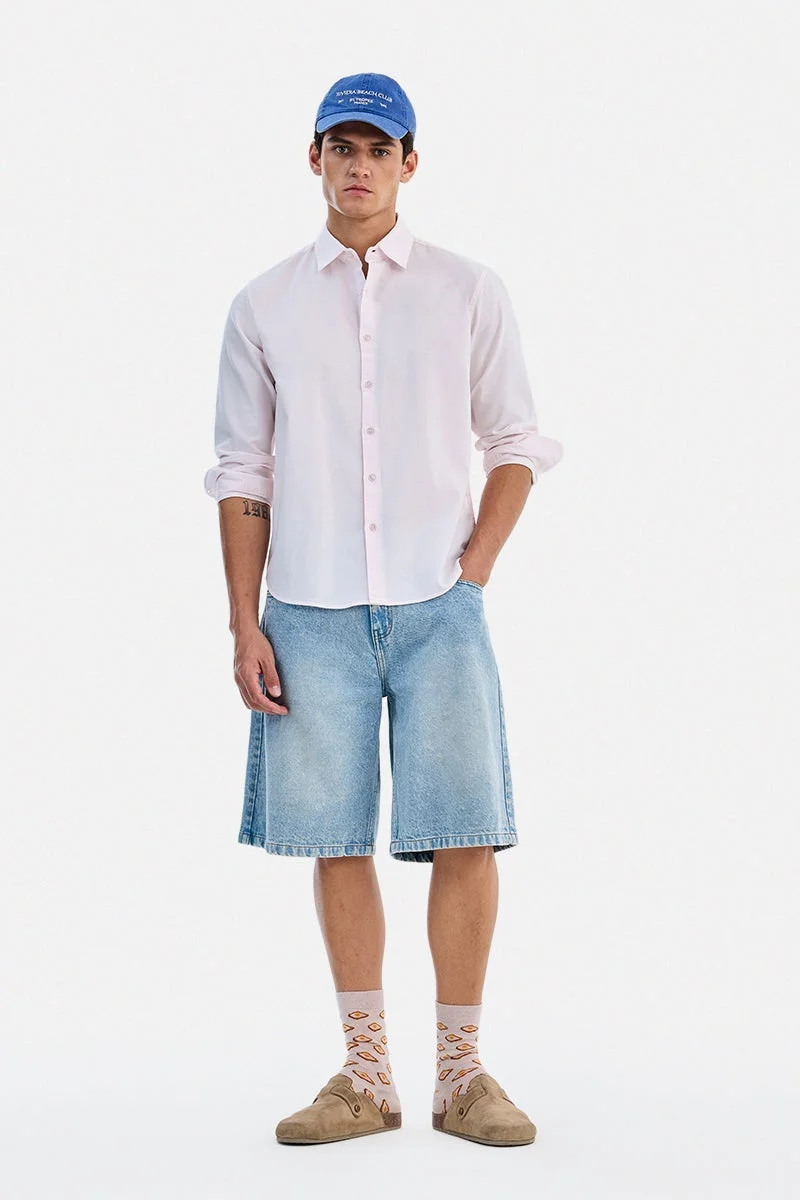 SNITCH Light Pink Solid Long Sleeve Regular Fit Shirt