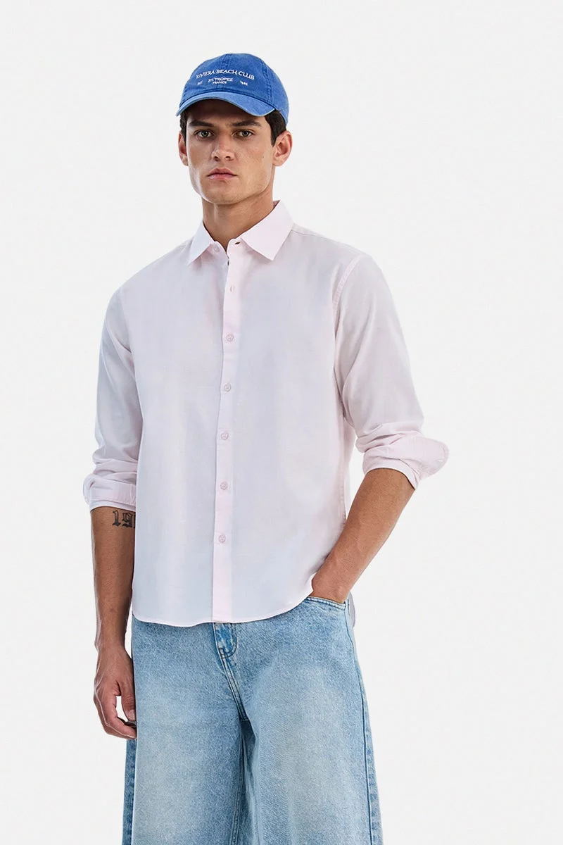 SNITCH Light Pink Solid Long Sleeve Regular Fit Shirt