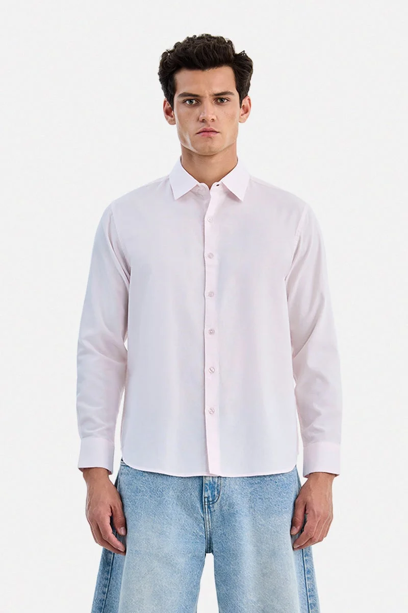 SNITCH Light Pink Solid Long Sleeve Regular Fit Shirt