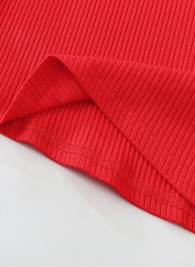 Magic Park 1-6Y Baby Girl Ribbed T-Shirts Toddler Puff Sleeve Blouse Kids Knit Tee Girls Solid Color Casual Tops (Puff Sleeve Red,4-5 Years) - Image 5