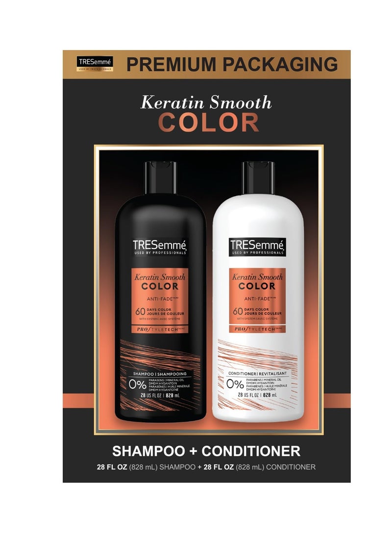 TRESemmé TRESemmé Shampoo and Conditioner, Keratin Smooth Color – Anti-Fade, Anti-Frizz Hair Products for Color-Treated Hair, 28 Oz Ea  - Image 1