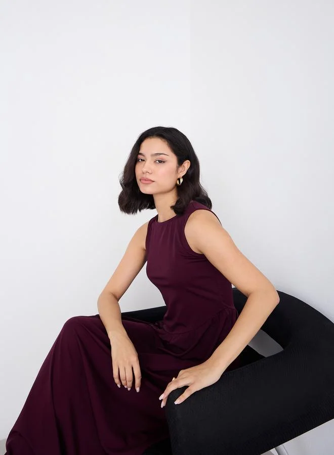Styli Styli Burgundy Sleeveless Maxi Dress