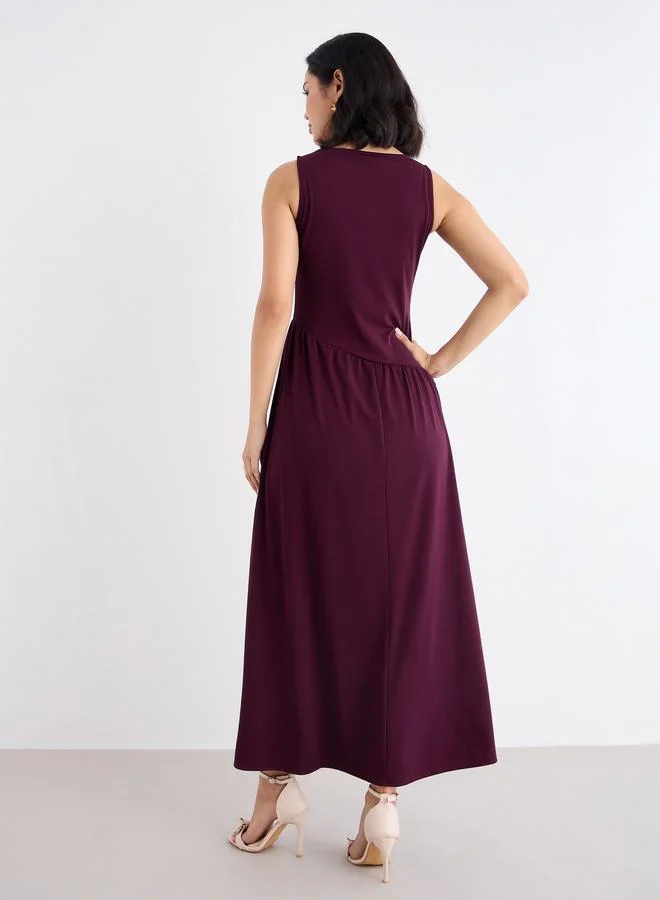 Styli Styli Burgundy Sleeveless Maxi Dress
