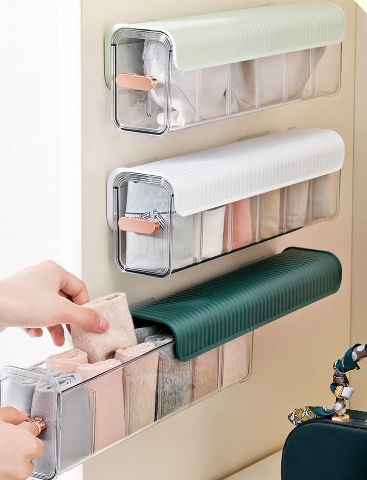 Treeneral Fashionlane Wall Mounted Socks Storage Box 6 Cell New Clear Transparent Storage Box MultiFunctional Plastic Storage Rack for Clothes Socks Ties Data Cable Spices Grid Closet for Home - Image 4