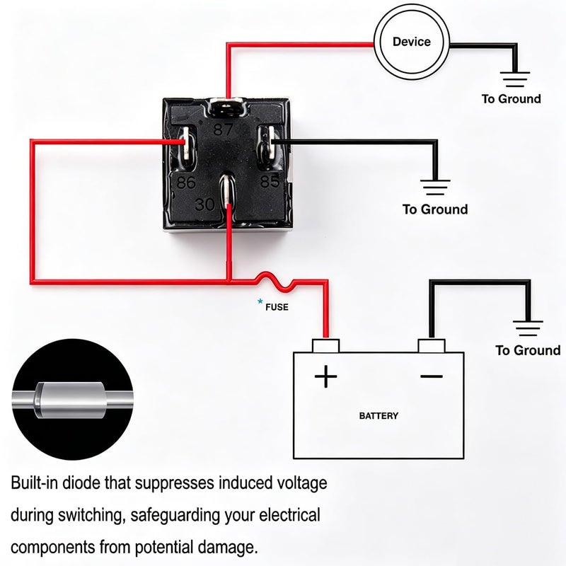 Gebildet JD1912 12V 40A 4-Pin SPST مجموعة مرحلات سيارات مع صمام ثنائي مدمج للشاحنات والشاحنات الصغيرة والدراجات النارية والقوارب، عبوة من 4 قطع - Image 4