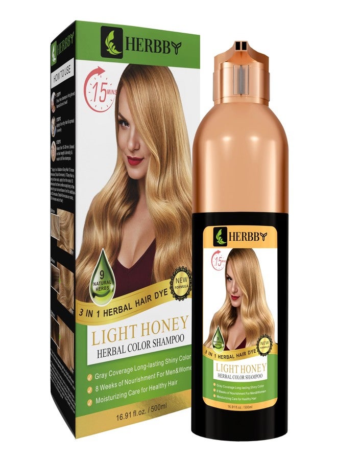 HERBBY Hair Color Shampoo for Gray Hair Coverage&Color Transform with 9 Herbal Extracts -Long Lasting(6-8 Weeks),Shiny,Evenly Colored,Instant Hair Dye Shampoo&Conditioner, 500 Ml (LIGHT HONEY COLOR) - Image 1